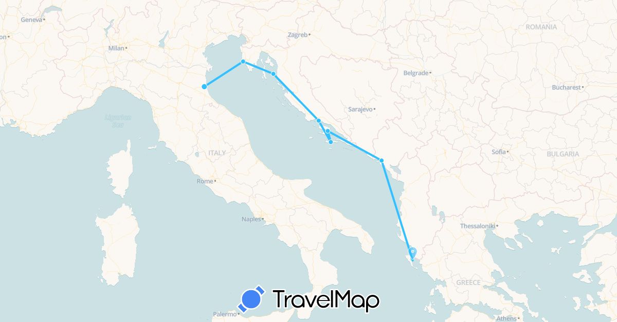 TravelMap itinerary: driving, boat in Greece, Croatia, Italy, Montenegro (Europe)